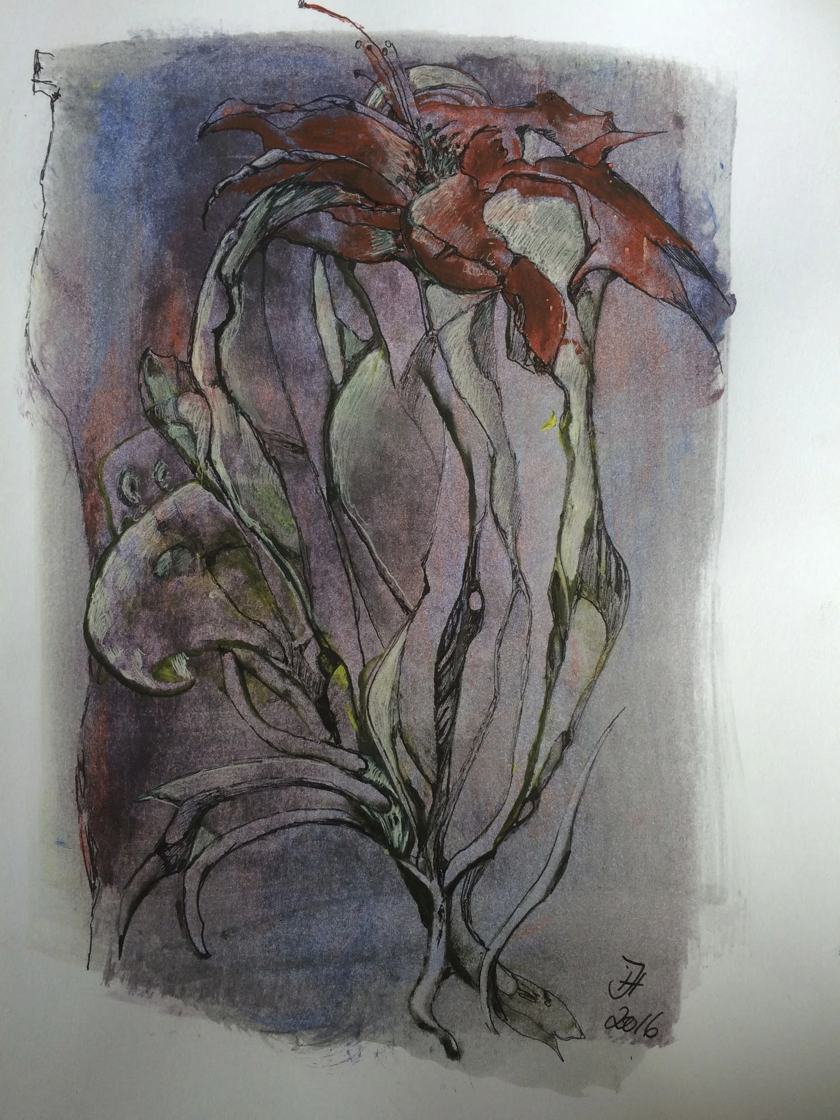 fiori rosso,acryl und tusche auf papier,din a 4,2016